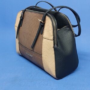 GUESS Women's Three-Tone Handbag - Black & Light/Dark Tan. Multiple Pockets.